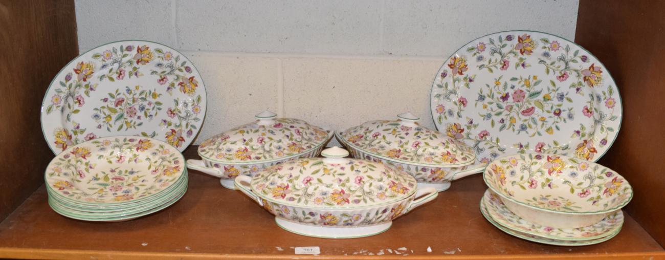Lot 161 - A Minton Haddon Hall part dinner service comprising two meat plates; three tureens and covers;...