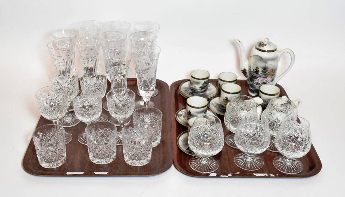 Lot 179 - A group of Royal Brierly champagne glasses, Thomas Webb glasses and a Japanese eggshell...