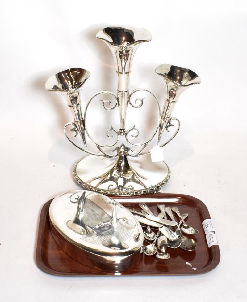 Lot 184 - A silver plated table epergne, a niello work box and various silver and plated spoons (15)