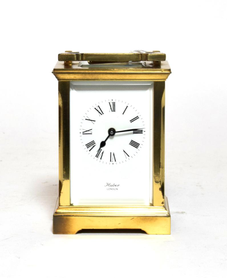 Lot 218 - A brass carriage clock, Huber of London, 12cm height