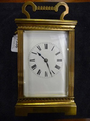 Lot 1336 - A Gilt Brass Striking Carriage Clock, circa 1890, the case with carrying handlr, glazed...