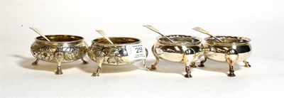 Lot 255 - Two pairs of silver salt-cellars, the first pair by William Robert Smily, London, 1853, the...