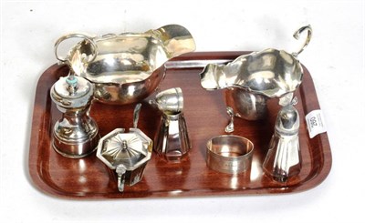Lot 260 - A lot of silver, comprising: a sauceboat, by Adie Brothers, Birmingham, 1924; another on...
