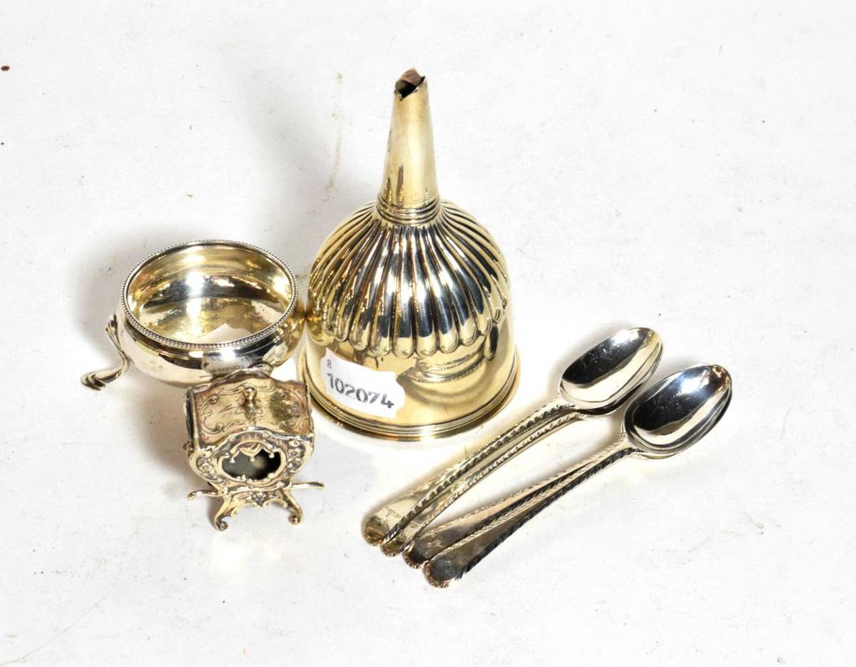 Lot 263 - A Group of Silver, comprising: a George III silver wine-funnel, maker's mark rubbed, London,...