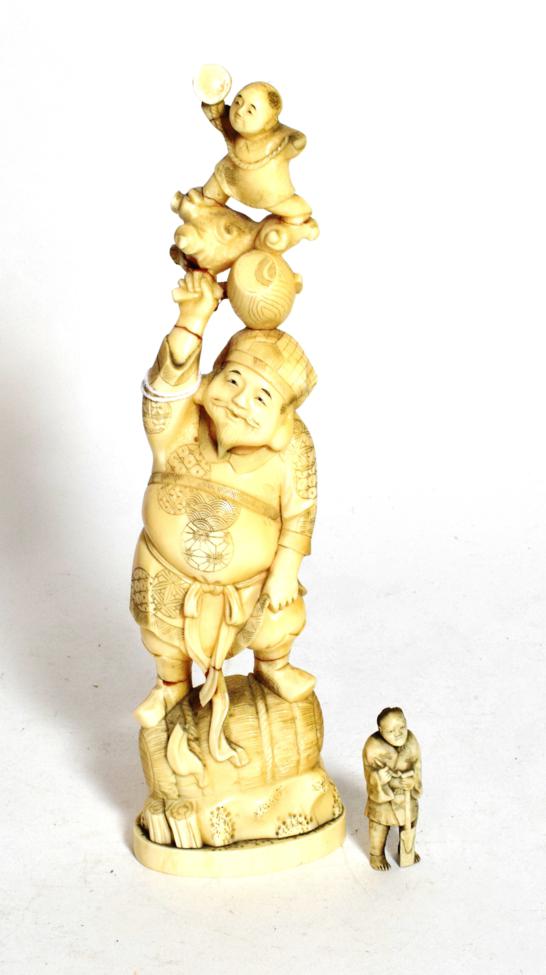 Lot 264 - An ivory okimono (a.f.); and a small ivory figure (2)