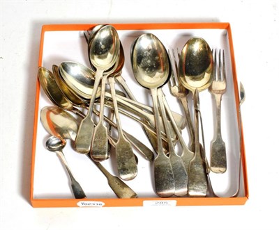 Lot 285 - A quantity of silver flatware, Fiddle pattern, comprising: 5 table-spoons, London, 1854; 9...
