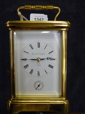 Lot 1342 - A Brass Striking and Repeating Carriage Clock with Alarm, signed Matthew Norman, London, circa...