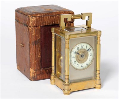 Lot 1344 - A Brass Striking and Repeating Carriage Clock, signed E.J Callichan, Jersey, circa 1890, the...