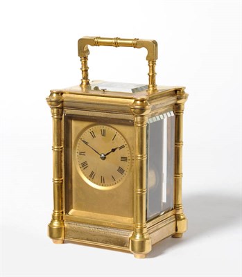 Lot 1345 - A Gilt Brass Striking and Repeating Carriage Clock, circa 1880, the bamboo style case with carrying