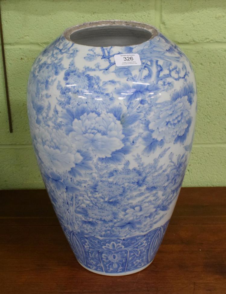 Lot 326 - A 19th century Japanese blue and white vase (neck missing)