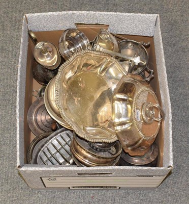 Lot 1004 - A box of silver-plate and Old Sheffield plate, including: two metal-plated siphon-stands; a...
