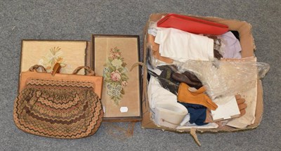 Lot 1005 - A small group of textiles, including shirts and collars, leather and other gloves, lace bonnet,...
