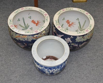 Lot 1015 - Three large Chinese porcelain fish bowls/planters