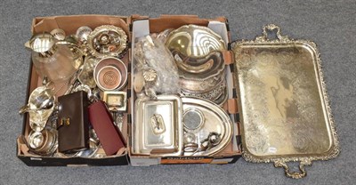 Lot 1017 - A large quantity of silver-plated items including tea tray; iced water jug; sauceboats; cutlery etc