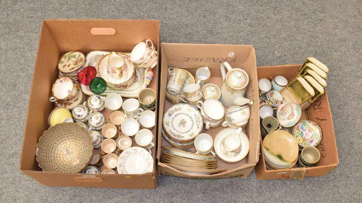 Lot 1018 - Three boxes of household ceramics including Noritake tea set; Minton tea set; Japanese tea...
