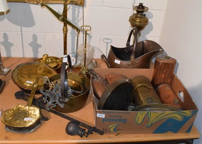 Lot 1041 - 19th century and later metal wares including carriage foot warmers, jam pans, chestnut roaster, oil