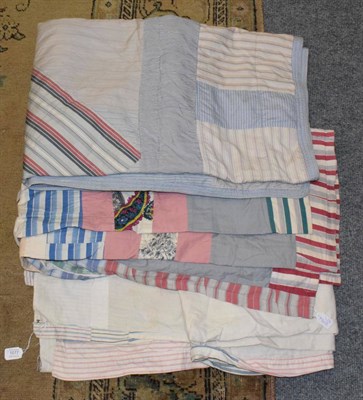Lot 1077 - Blue and white striped shirt quilt and two others (3)