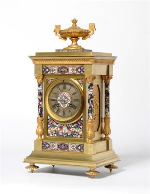 Lot 1355 - A Gilt Brass and Champleve Enamel Striking Mantel Clock, circa 1890, the case surmounted by an...