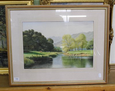 Lot 1089 - Geoffrey Pooley, River scene, watercolour, 34.5cm by 50cm