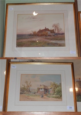 Lot 1091 - Albert Edward Bowers (Exh. 1880-1893), Country cottage and figures, signed, watercolour, 18cm...