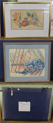 Lot 1103 - William Larkin (1901-1974), Still Life, signed pastel; together with Circus, pastel; and a...
