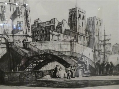 Lot 1111 - Sir Henry Rushbury (1889-1968) Continental canal scene, pencil signed etching, 21cm by 24cm;...
