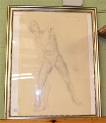 Lot 1113 - Lilian Mingay (20th century) Study of a male nude, signed, inscribed and dated 1935, pencil, 56.5cm