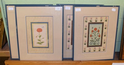 Lot 1116 - Four Indian Mughal watercolours, titled Poppy and Butterfly and three Floral Compositions by...