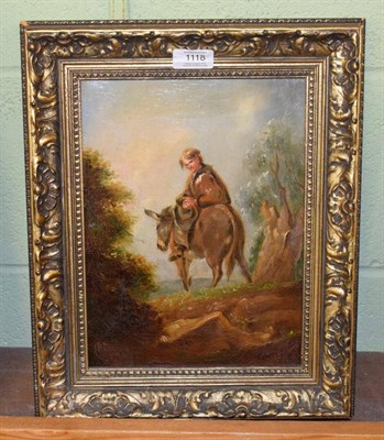 Lot 1118 - T Webb, Figure on donkey in rural landscape, signed, oil on board, 28.5cm by 21.5cm