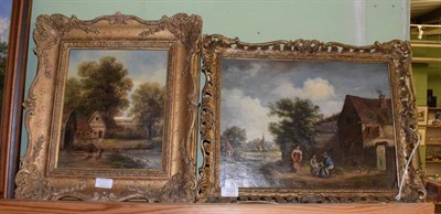Lot 1123 - British school (19th century) A family churning milk in a country landscape, oil on canvas;...