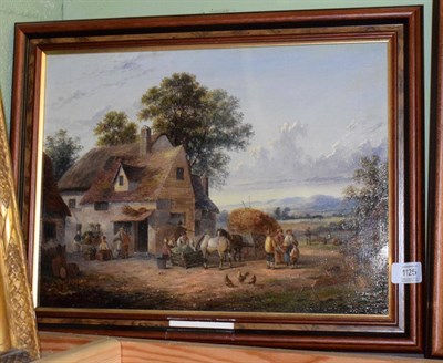 Lot 1125 - Attributed to Georgina Lara (fl. 1862-1871) Conversations in the farmyard, oil on canvas, 29cm...