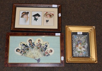 Lot 1131 - An early Victorian Valentine Card - framed; a framed chromolithographic fan - A Token of Love;...