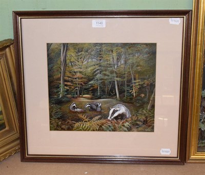 Lot 1140 - Elizabeth Garnett-Orme (contemporary) Badgers, initialled and dated 1986, gouache and...