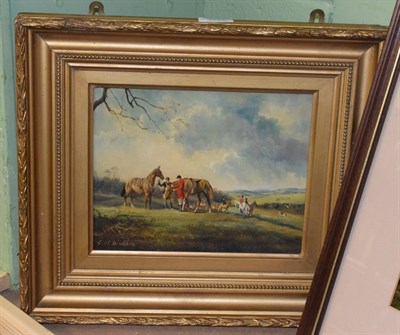 Lot 1141 - C.H Walker, hunting scene, oil on panel
