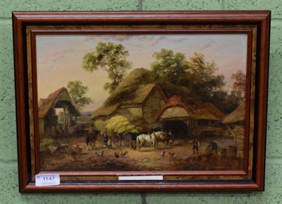 Lot 1147 - Attributed to Georgina Lara (fl. 1862-1871) In a farmyard, bears signature, oil on canvas, 22cm...