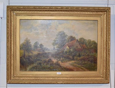 Lot 1159 - Montgomery Ansell (19th/20th century) Figure with geese before country cottage, signed oil on...