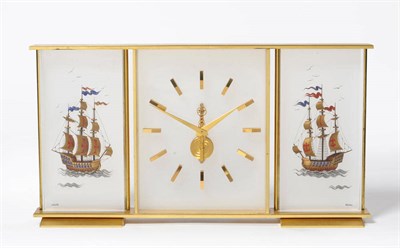 Lot 1363 - A Gilt Brass Mantel Clock, stamped Marina, attributed to Jaeger Le Coultre, the case with...