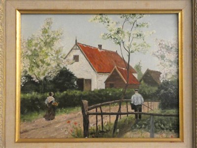 Lot 1166 - Polish school (20th century), Spring time in rural village, oil on board; together with H...