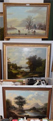 Lot 1169 - British school, Pastoral landscape with distant ruined Abbey, indistinctly signed and dated...