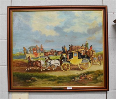 Lot 1172 - After Charles Cooper Henderson, The Shrewsbury to London Coach, bears signature, oil on canvas,...
