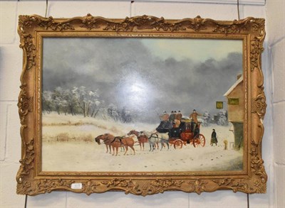 Lot 1174 - British school (19th century) The Royal Mail coach outside the Lion Inn, signed indistinctly...