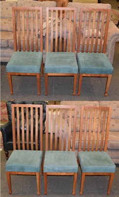 Lot 1214 - A set of six Espada walnut and cherry modern spar back dining chairs
