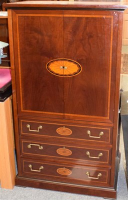 Lot 1216 - A mahogany, marquetry and crossbanded television cabinet, modern, with two cupboard doors enclosing