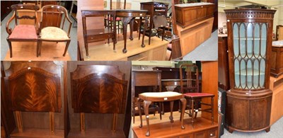 Lot 1221 - A reproduction standing corner cupboard; a mahogany blanket box; two occasional chairs; two...