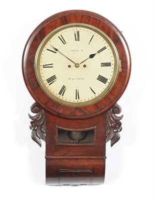 Lot 1369 - A Mahogany Striking Wall Clock, circa 1860, the case with a circular top and side opening...