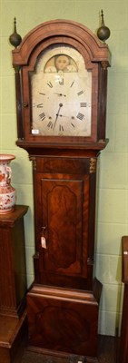Lot 1252 - ~ A mahogany eight day longcase clock, one piece silvered arched dial bearing a later...