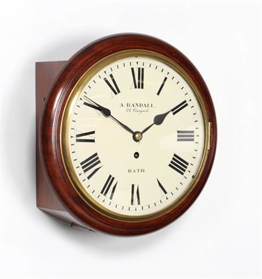 Lot 1372 - A Mahogany Wall Timepiece, A.Randall, 22 Vineyard, Bath, circa 1860, circular case with side...