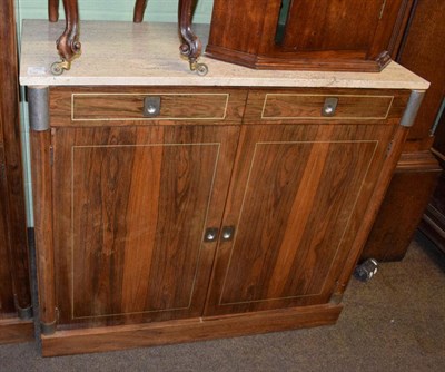 Lot 1269 - A 1970's rosewood side cabinet, with grey marble top above two drawers over two cupboard doors, one