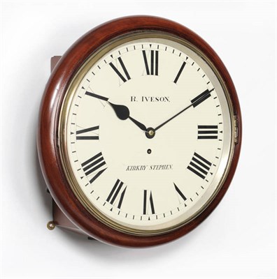 Lot 1373 - A Mahogany Wall Timepiece, R Iveson, Kirkby Stephen, circa 1880, circular case with side and bottom