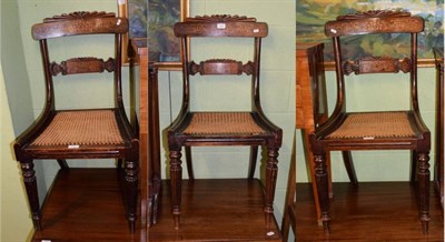 Lot 1275 - A set of three 19th century marquetry inlaid rosewood cane seated chairs